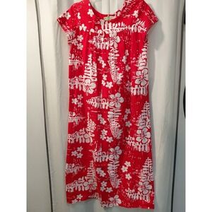 VTG Ui-Maikai Red White Hawaiian Caftan Muumuu Dress Women's Med  All Cotton